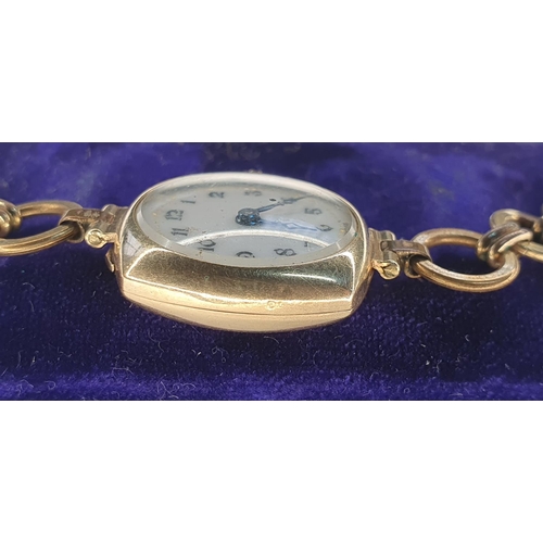 75 - Ladies vintage Swiss made, enamelled face cocktail watch with 9ct gold case and rolled gold strap