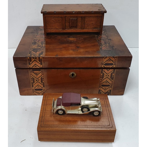 166 - Antique writing slope with key together with a box of vintage cigars and another box of vintage ciga... 