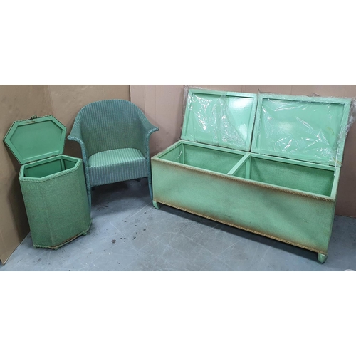 504 - Lloyd Loom style chair, bedding basket and Ottoman storage box (3)