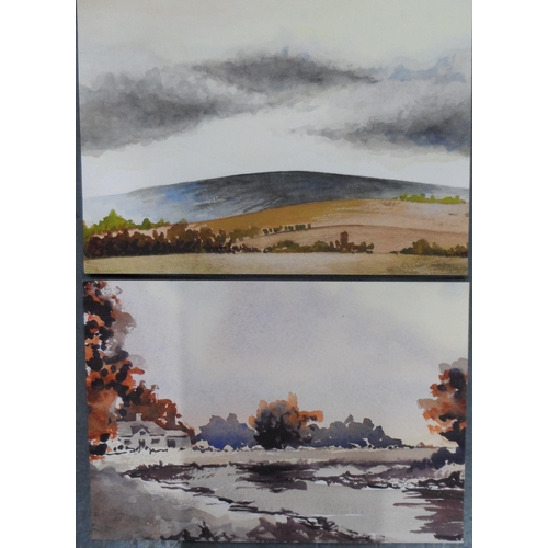 734 - 12 unsigned 20thC landscape watercolours, manner of Rolland Hilder, all unframed.

Approx ave size i... 