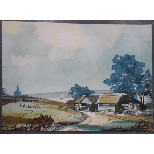 734 - 12 unsigned 20thC landscape watercolours, manner of Rolland Hilder, all unframed.

Approx ave size i... 