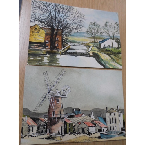 734 - 12 unsigned 20thC landscape watercolours, manner of Rolland Hilder, all unframed.

Approx ave size i... 