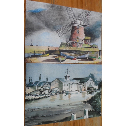 734 - 12 unsigned 20thC landscape watercolours, manner of Rolland Hilder, all unframed.

Approx ave size i... 