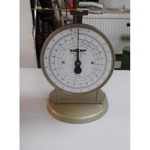 411 - Old blow torch and set of Salter weigh scales (2)