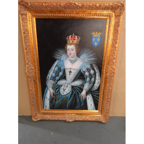 598 - Unsigned 20th/21thC oil on canvas portrait of Queen Anne, wife of Louis 14th of France, in superb or... 