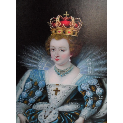 598 - Unsigned 20th/21thC oil on canvas portrait of Queen Anne, wife of Louis 14th of France, in superb or... 