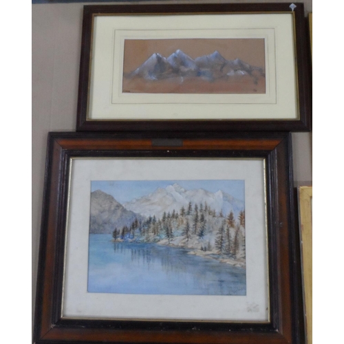 664 - Eight, Edwardian mountain and coastal watercolours by differing artists, mainly framed (8)