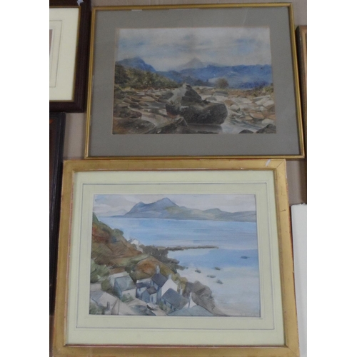 664 - Eight, Edwardian mountain and coastal watercolours by differing artists, mainly framed (8)