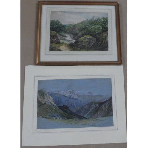 664 - Eight, Edwardian mountain and coastal watercolours by differing artists, mainly framed (8)