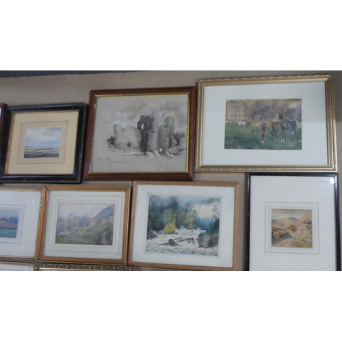 665 - Collection of 14 small framed antique landscape watercolours by differing artists (14)