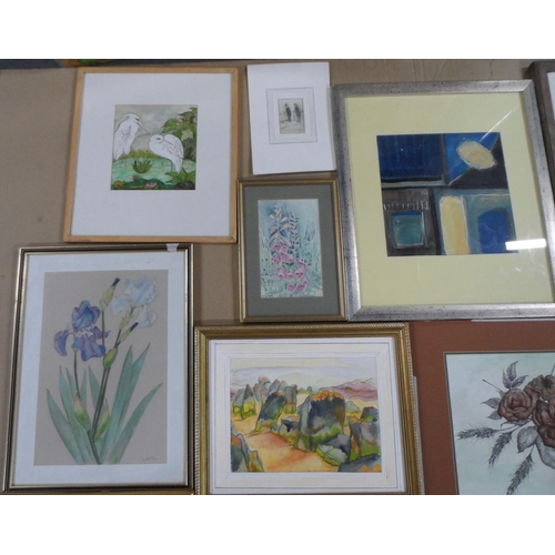 666 - Collection of 11 watercolours and etchings etc, all by differing artists (11), all framed