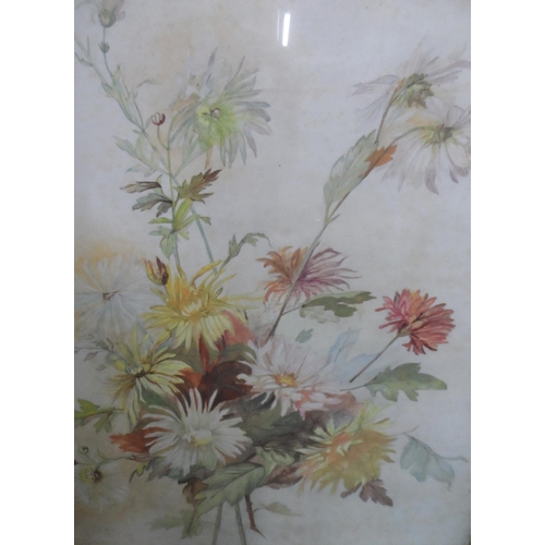 654 - Pair of unsigned, early 20thC floral watercolours together with an unsigned, mid 20thC landscape oil... 