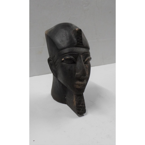 486 - African carved stone head study together with 2 other wooden tribal figurines and a small cloisonné ... 