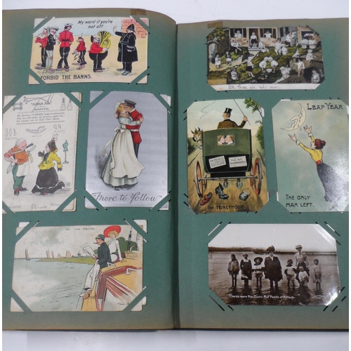 188 - Fine quality Edwardian postcard album containing approx 50 WWI/Edwardian era postcards together with... 