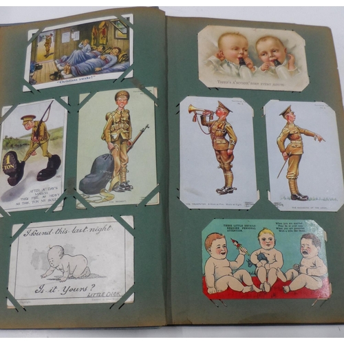 188 - Fine quality Edwardian postcard album containing approx 50 WWI/Edwardian era postcards together with... 