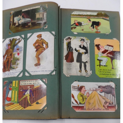 188 - Fine quality Edwardian postcard album containing approx 50 WWI/Edwardian era postcards together with... 