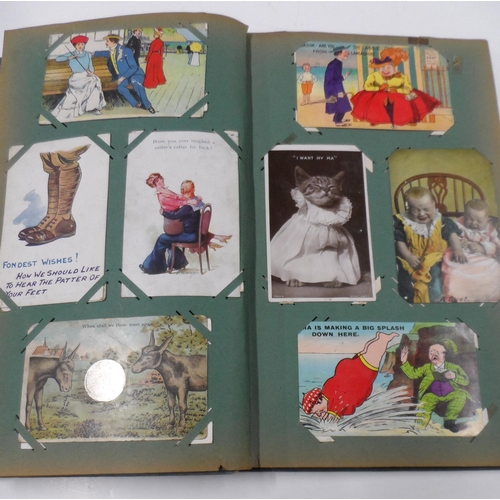 188 - Fine quality Edwardian postcard album containing approx 50 WWI/Edwardian era postcards together with... 