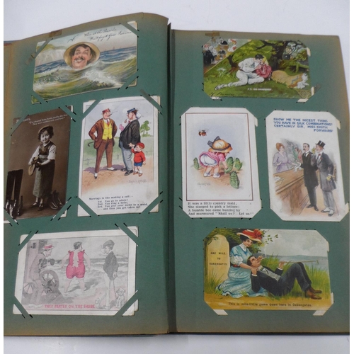 188 - Fine quality Edwardian postcard album containing approx 50 WWI/Edwardian era postcards together with... 