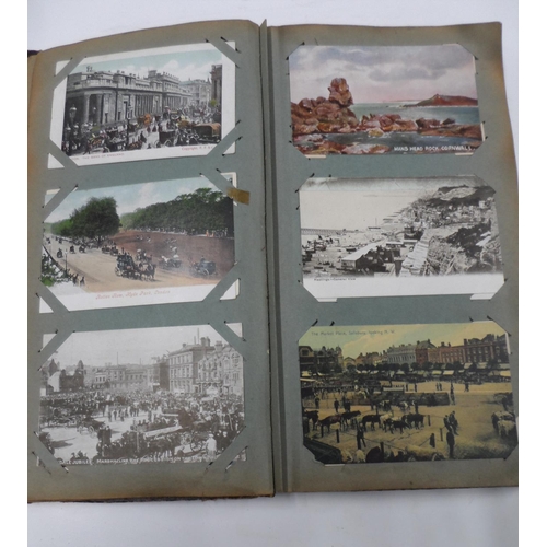 189 - Fine quality Edwardian postcard album to include approx 60 WWI era/early 20thC postcards, approx 70 ... 