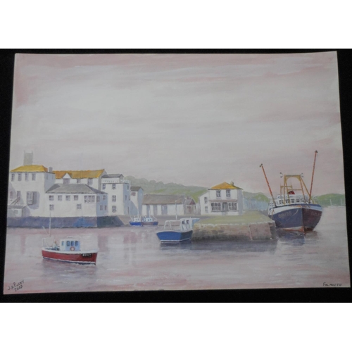 632 - Two, J A Pusey oils depicting Falmouth & St Ives harbours, both unframed (2),  

Both measure 26 x 3... 