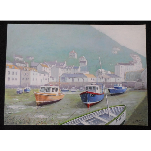 633 - Two, J A Pusey 2003 oils, both depicting Polperro harbour, both unframed (2),  

Both measure 26 x 3... 