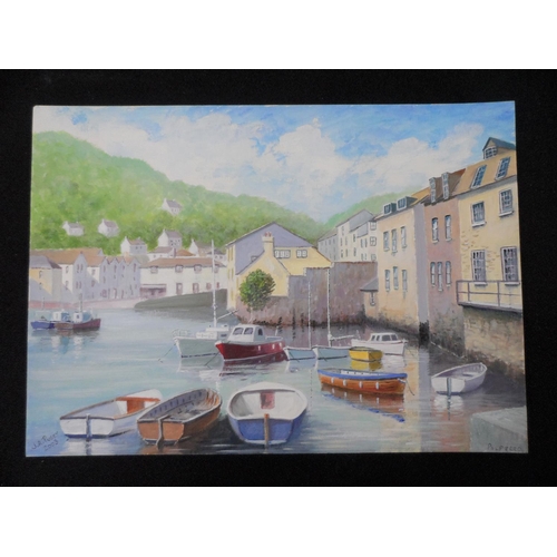 633 - Two, J A Pusey 2003 oils, both depicting Polperro harbour, both unframed (2),  

Both measure 26 x 3... 