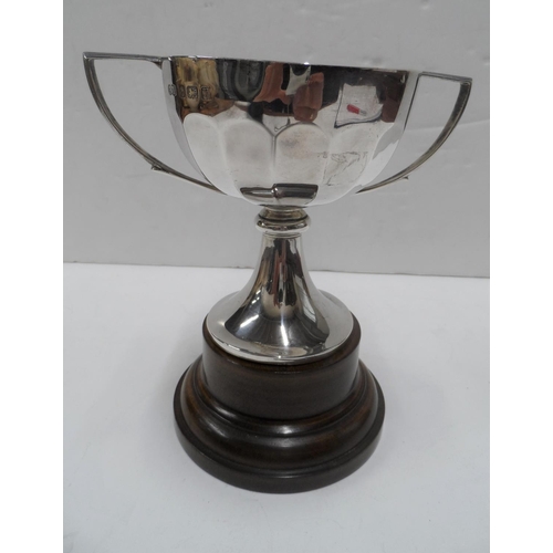3 - Birmingham silver tennis trophy for St Johns college 1923, on wooden plinth

115 grams of silver