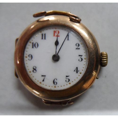 93 - Edwardian, 9ct gold ladies wristwatch, the circular white enamel dial with Roman numerals, the case ... 