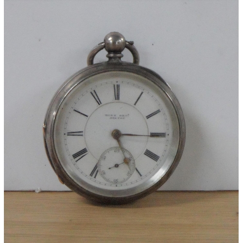 83 - Monks Bros of Bolton, silver antique pocket watch