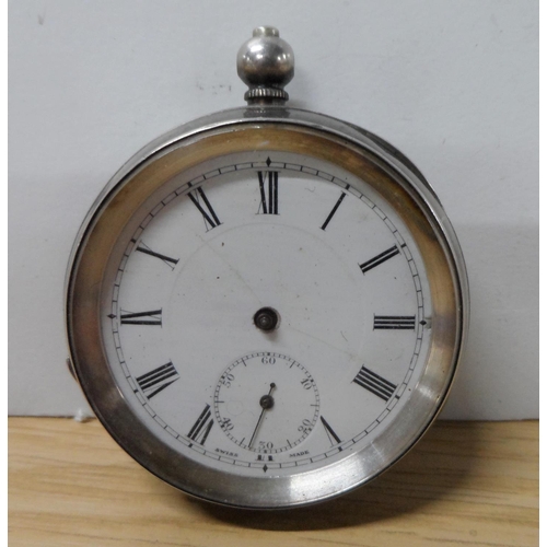 97 - Antique, unmarked, large silver pocket watch