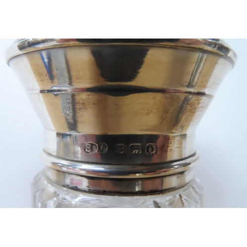 20 - Good quality Edwardian crystal glass sugar shaker with silver lid together with 2 other silver items... 