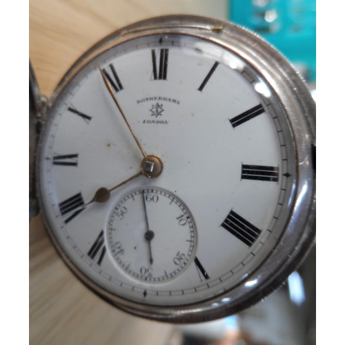 98 - Rotherhams of London, full hunter antique silver pocket watch