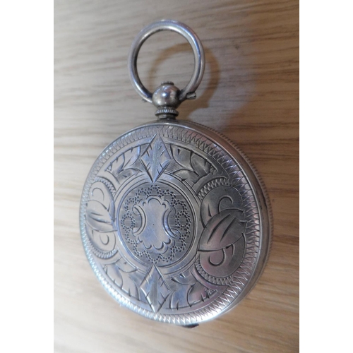 92 - Ladies unmarked, decorated enamel fronted antique European 800 silver pocket watch