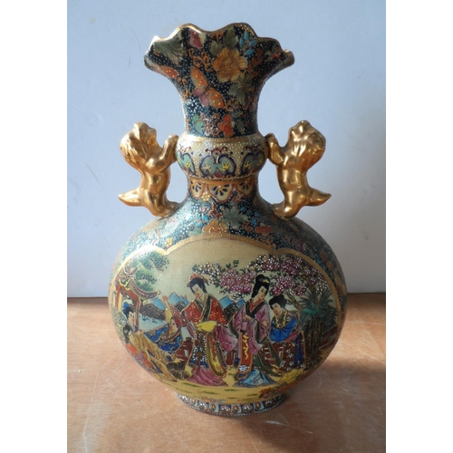 146 - Asian 20thC highly decorated two-handled vase (a/f),

36 cm tall