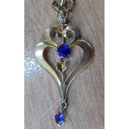 45 - 9ct yellow gold & Amethyst Art Nouveau pendent on a metal chain
