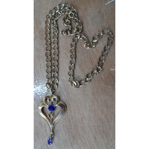 45 - 9ct yellow gold & Amethyst Art Nouveau pendent on a metal chain