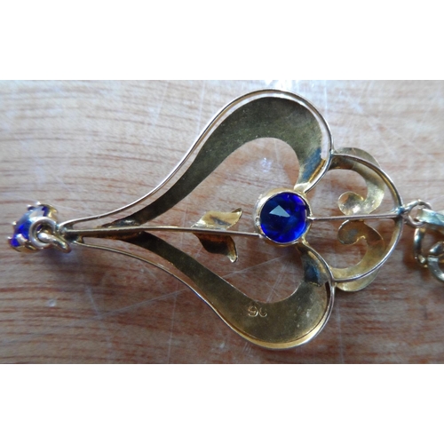 45 - 9ct yellow gold & Amethyst Art Nouveau pendent on a metal chain