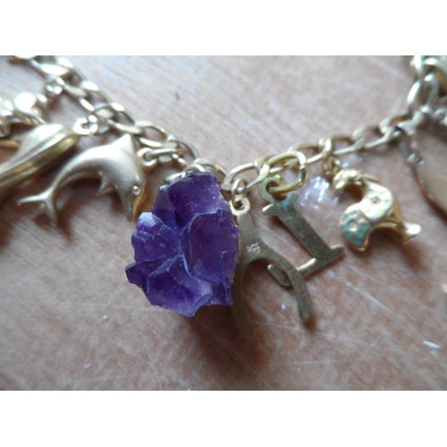 46 - Ladies 9ct yellow gold charm bracelet with approx 22 gold charms, some stamped, some unmarked,

23.7... 