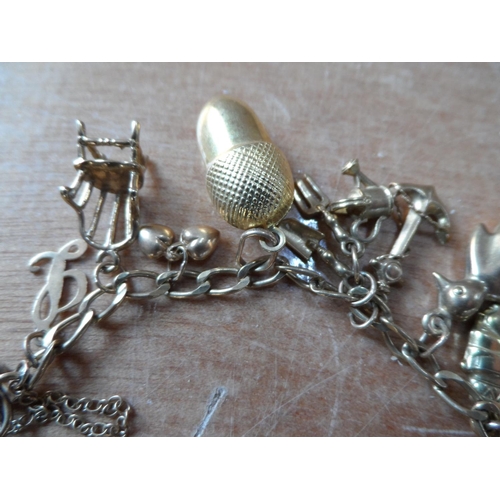 46 - Ladies 9ct yellow gold charm bracelet with approx 22 gold charms, some stamped, some unmarked,

23.7... 