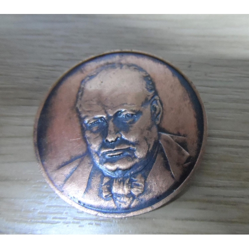 82 - Lords Patent calculator (silver) together with a Winston Churchill bronze medallion etc (3)