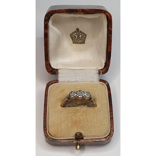 62 - Edwardian 18ct yellow gold & 3 stone, illusion diamonds set in platinum ring with original old ring ... 
