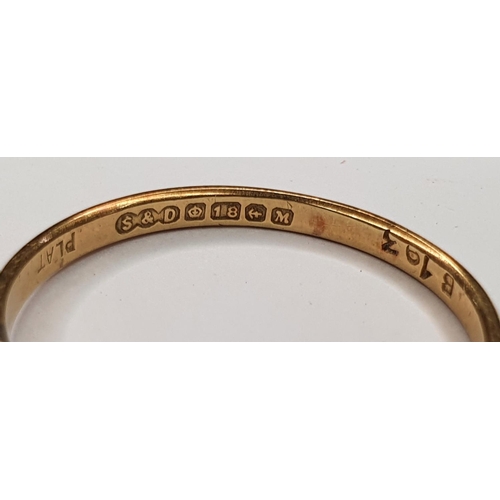 62 - Edwardian 18ct yellow gold & 3 stone, illusion diamonds set in platinum ring with original old ring ... 