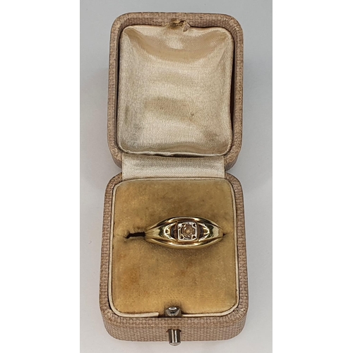 63 - 14ct gold ring set with a solitaire diamond ring,

size P           2.4 grams