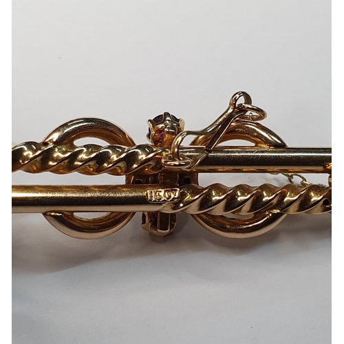 65 - Fine quality antique 15ct yellow gold and ruby brooch,

3.1 grams gross