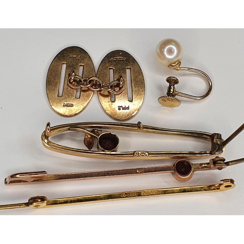 71 - Collection of Edwardian 9ct jewellery to include 3 brooches, cufflinks and pearl earrings (lot)