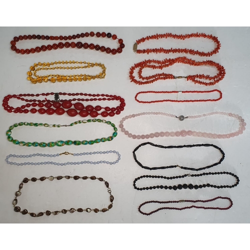 73 - Collection of vintage ladies bead necklaces' to include Coral and Whitby jet examples (Qty)