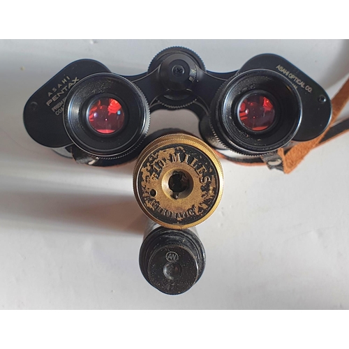 163 - Cased Pentax binoculars together with 3 old telescopes (4)