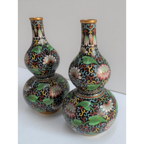 150 - Pair of small, unmarked, Oriental double gourd cloisonné vases (2),

Both 17 cm tall