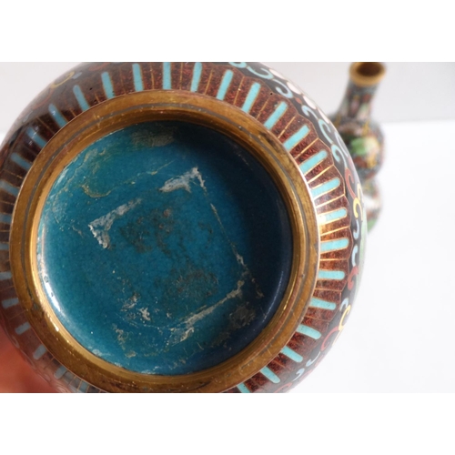 150 - Pair of small, unmarked, Oriental double gourd cloisonné vases (2),

Both 17 cm tall