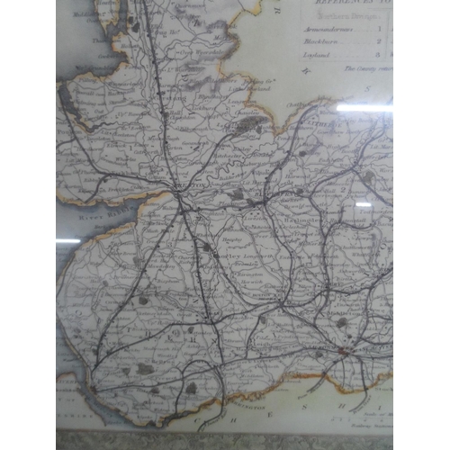 124 - Antique hand-coloured map of Lancashire, framed,

53 x 43 cm